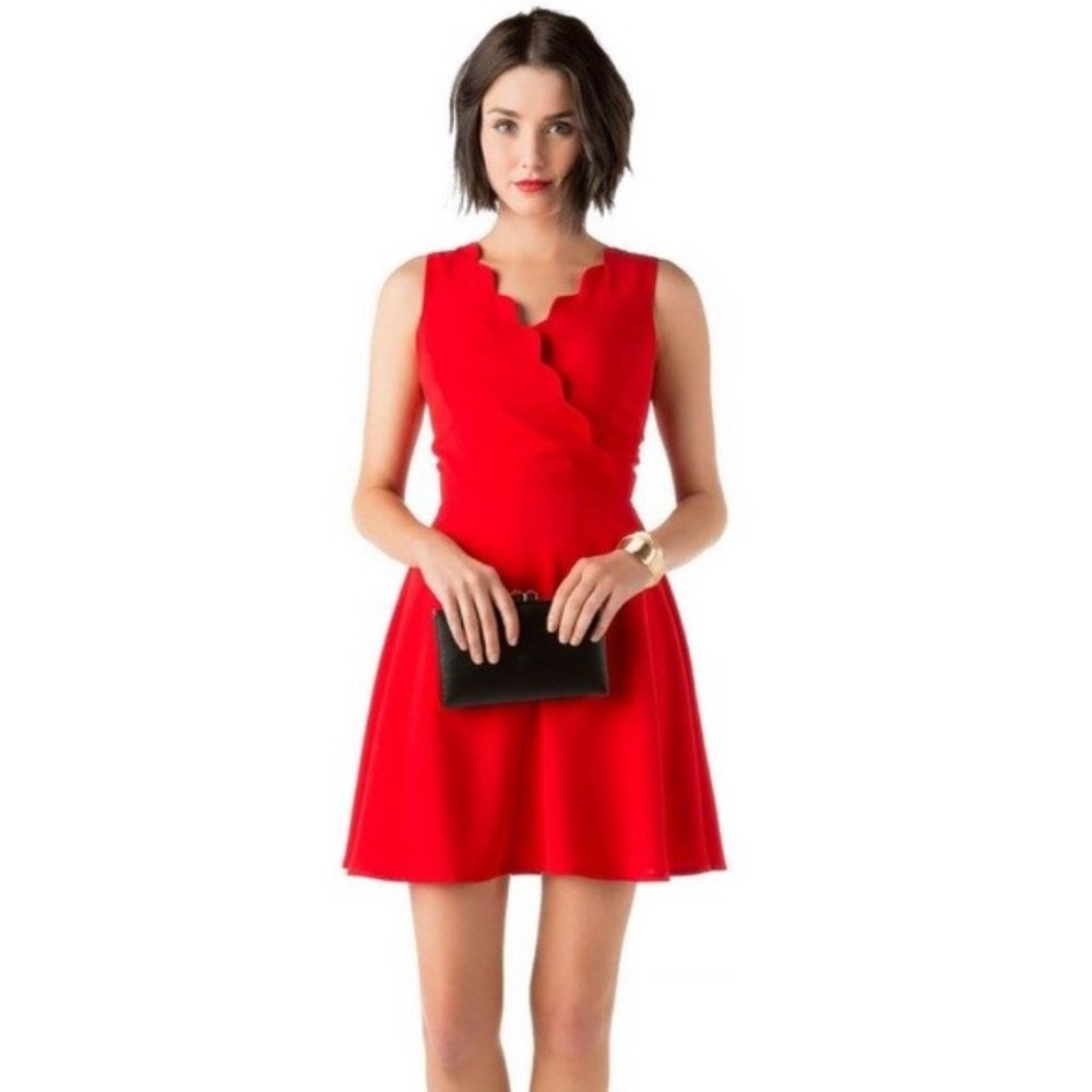 Alya Red Dorothy Scalloped Sleeveless V neck A line Mini Dress
